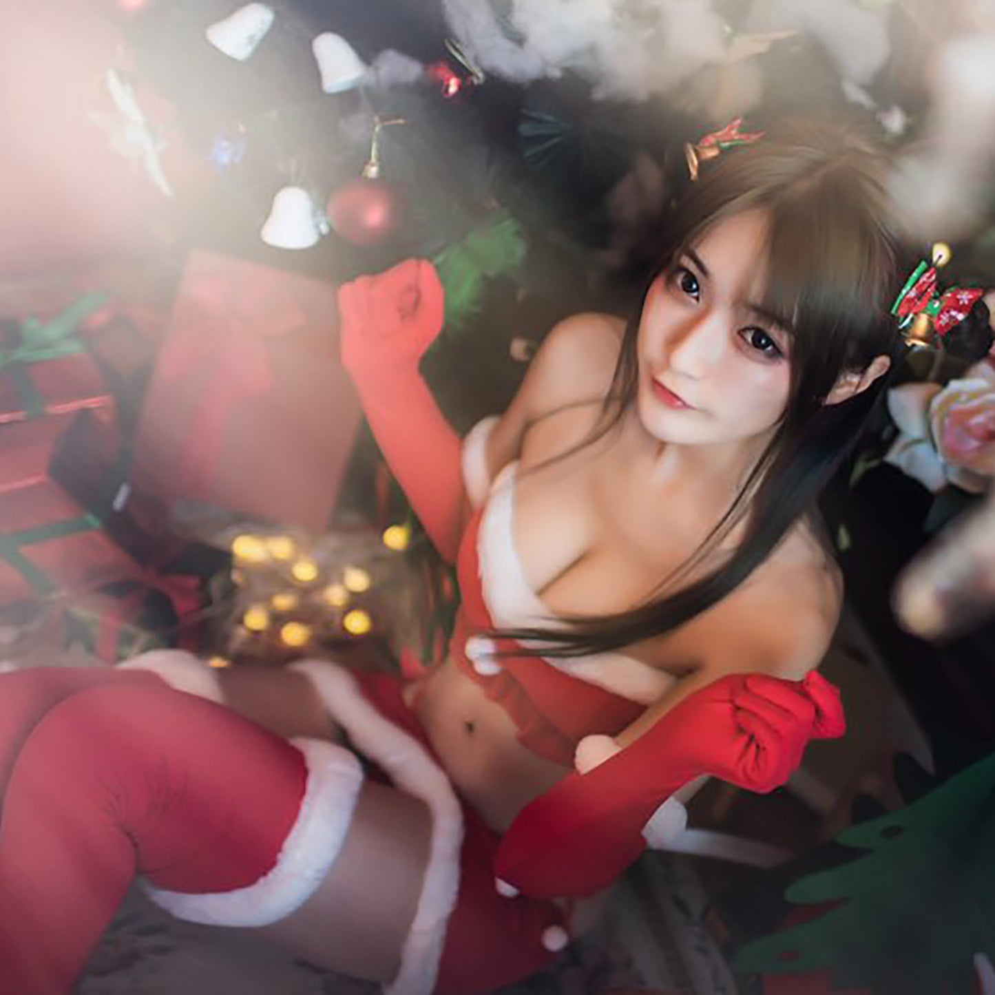 ふわもこセクシーセパレートサンタガールコスプレ8点セット ミニ丈スカート アームカバー付き クリスマス衣装【歪萌舍】