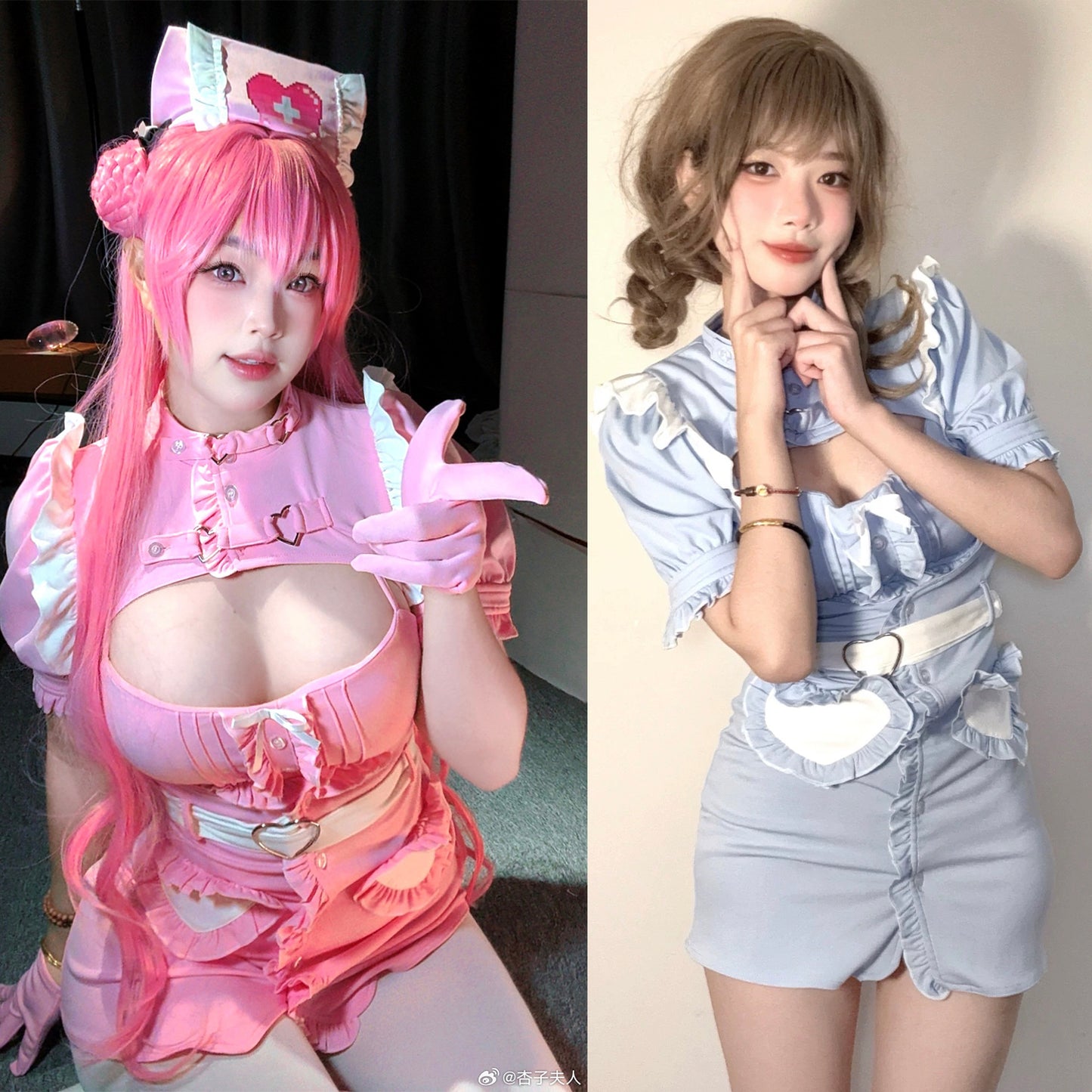 エロカワなナース風ボディコンワンピースコスプレ ブルー/ピンク【火華家】