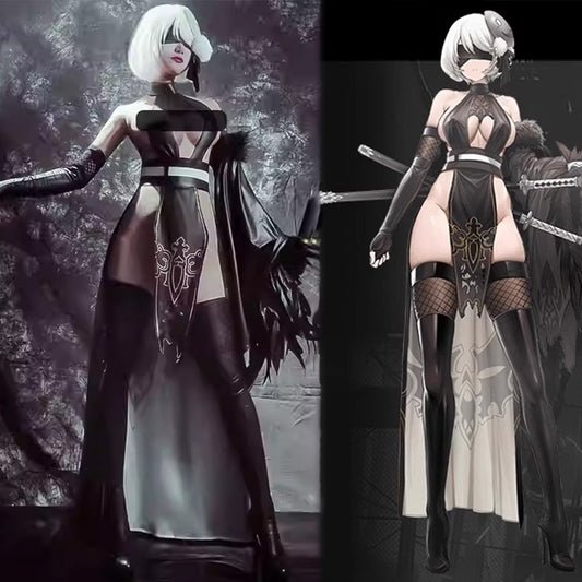 NieR:Automata 2B風セクシーエナメルチャイナドレスコスプレ ニーア オートマタヨルハ二号B型チャイナコス【Uwowo】