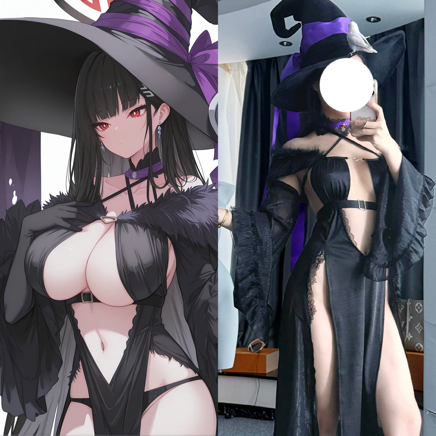 闇夜に咲く黒のセクシーでエッチな魔女ドレスコスプレ【火華家】