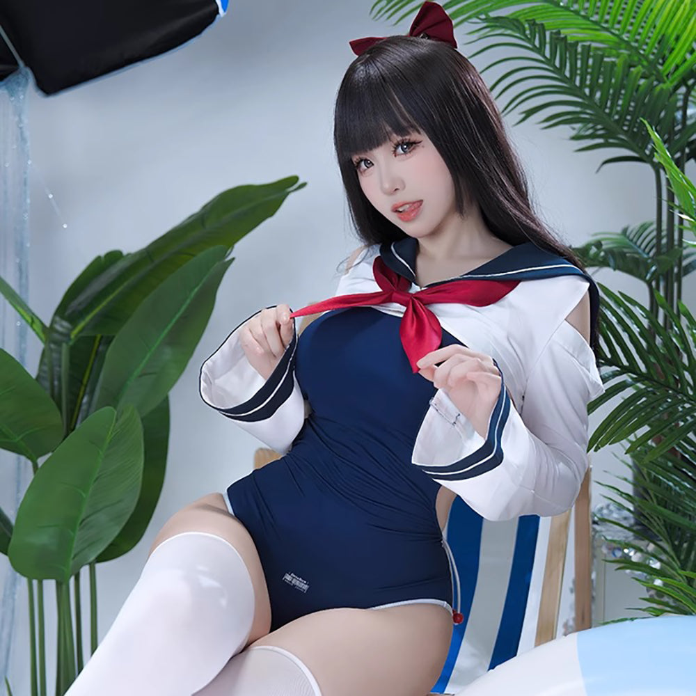 セーラー風トップスとハイレグスクール水着2点セット【得体社】
