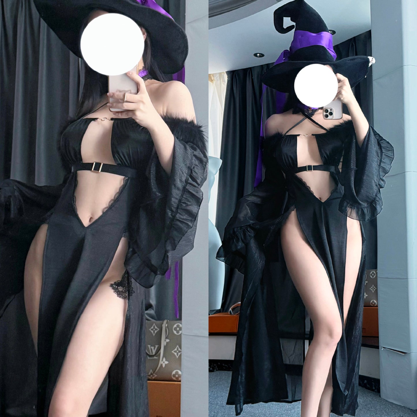 闇夜に咲く黒のセクシーでエッチな魔女ドレスコスプレ【火華家】