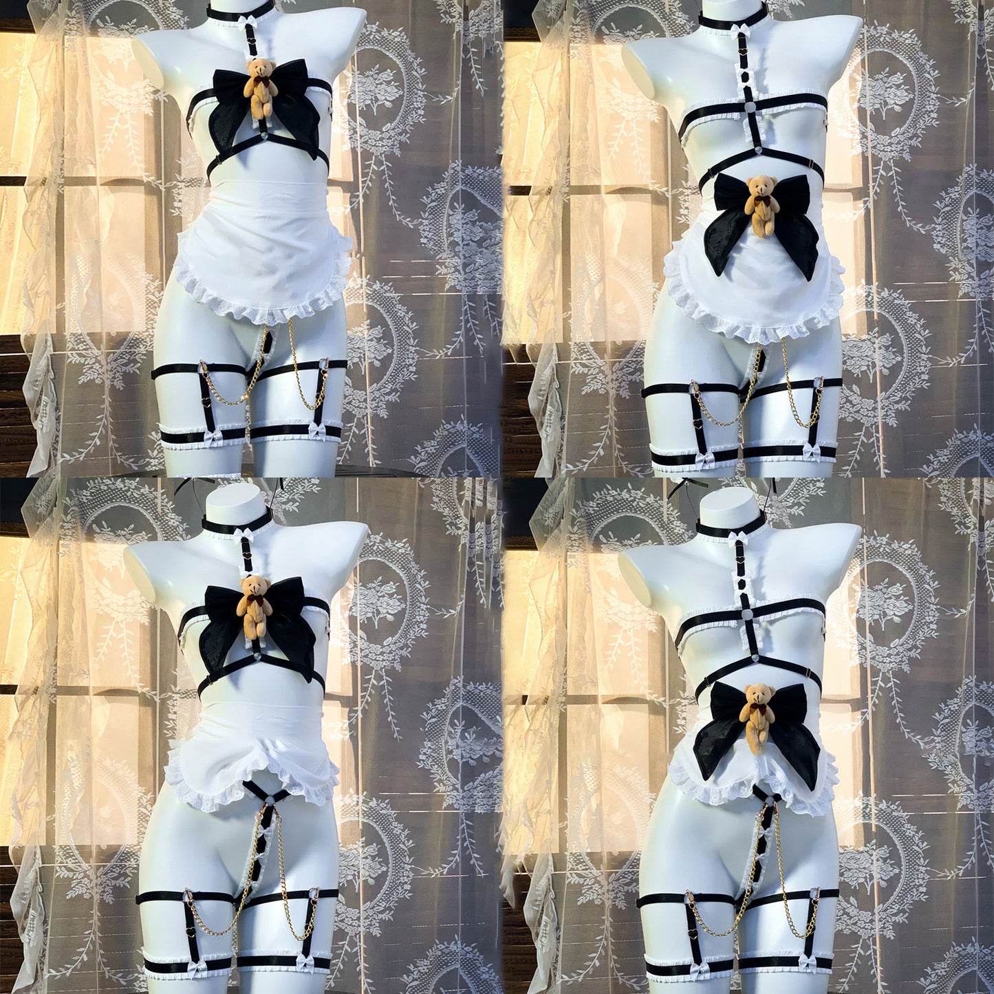 透け感がある可愛いくまハーネスメイドコスプレセット ブラック【エビスタジオ】