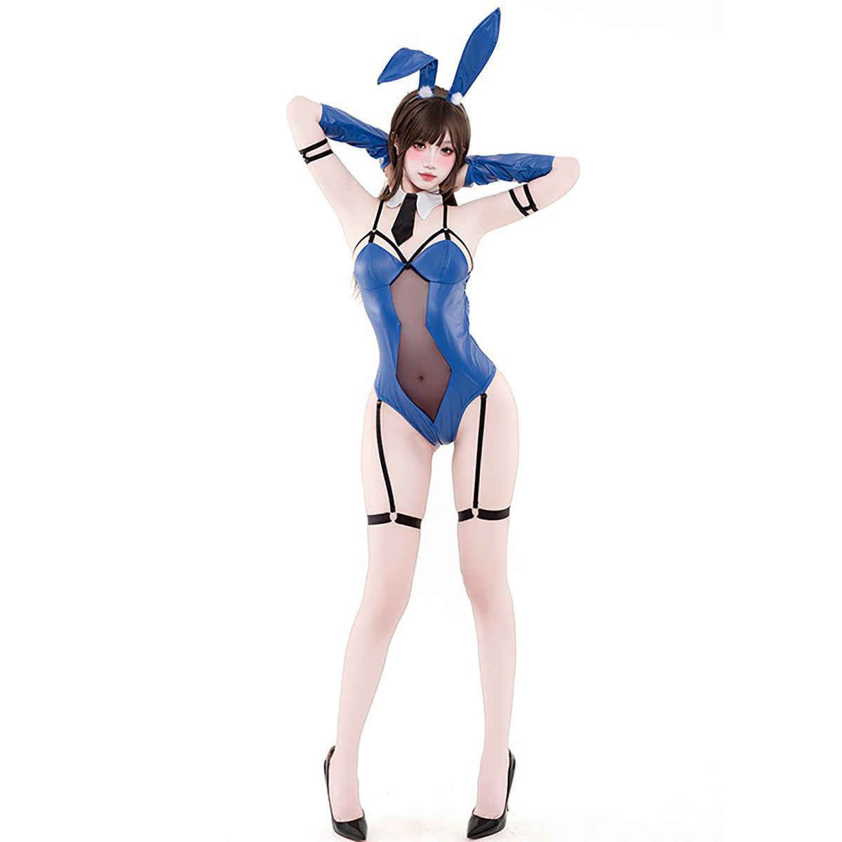 セクシーエナメルバニーガールコスプレセット ブラック/ブルー/パープル【BOLOLI】