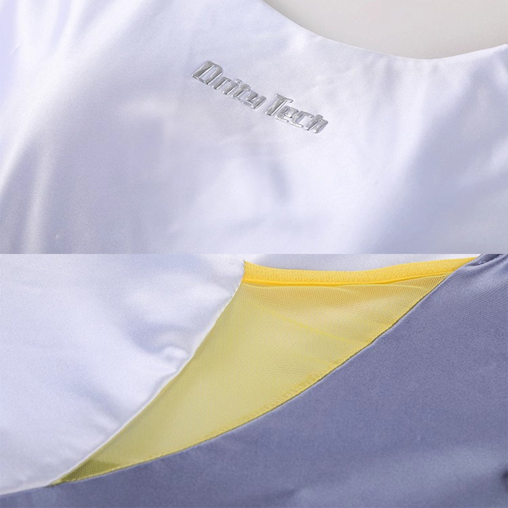 スポーティでセクシーなバックレスハイレグ競泳水着 ホワイト×ブルー×イエロー【得体社】