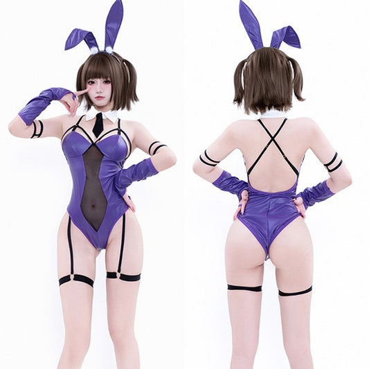 セクシーエナメルバニーガールコスプレセット ブラック/ブルー/パープル【BOLOLI】