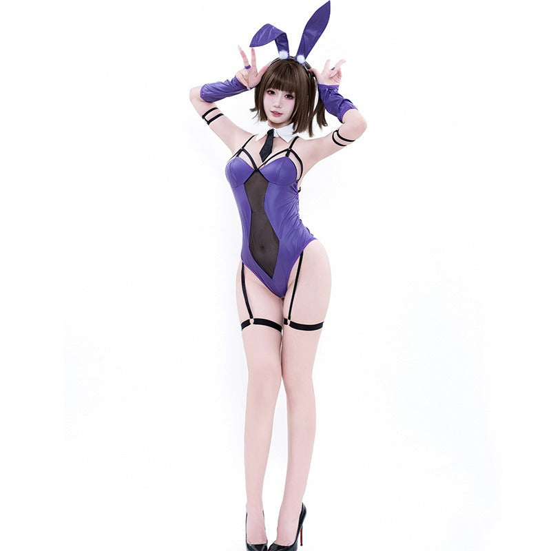 セクシーエナメルバニーガールコスプレセット ブラック/ブルー/パープル【BOLOLI】