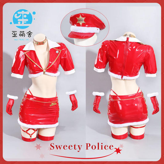 セクシーサンタ風エナメル婦人ポリスコスプレ7点セット クリスマス婦人警察【歪萌舍】