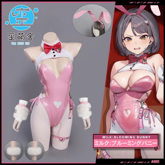 NIKKE ミルク ブルーミングバニーコスプレ 可愛いピンクエナメルハイレグバニーガール【歪萌舍】