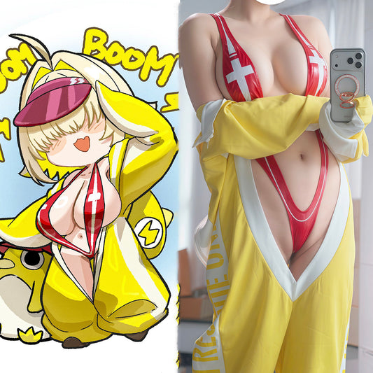 NIKKE エグレコスプレ 黄色ダボダボつなぎ×下乳全開の極小水着【火華家】