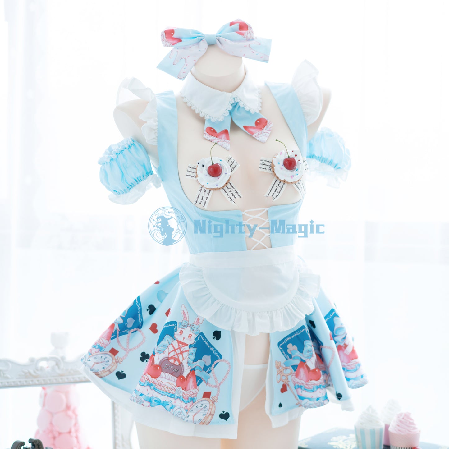 不思議の国のアリス風ロリータメイドコスプレ かわいいパステルカラー アリス風コスチューム【晩安魔法】