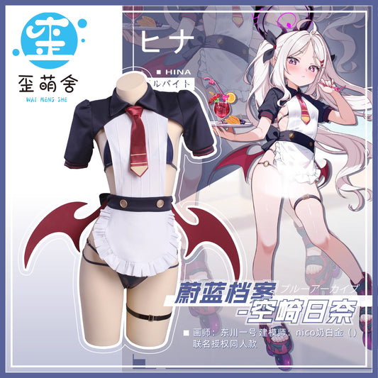 ブルアカ 空崎ヒナ風 サキュバス コスプレ 歪萌舍 制服ビキニ 正面 サキュバスの羽 お尻 ハイレグ 食い込み ヒナ様 コスプレ 背面