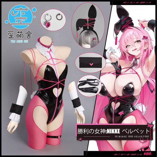 【予約】NIKKE ベルベット ボンデージ風セクシーエナメルバニーガールコスプレセット【歪萌舍】