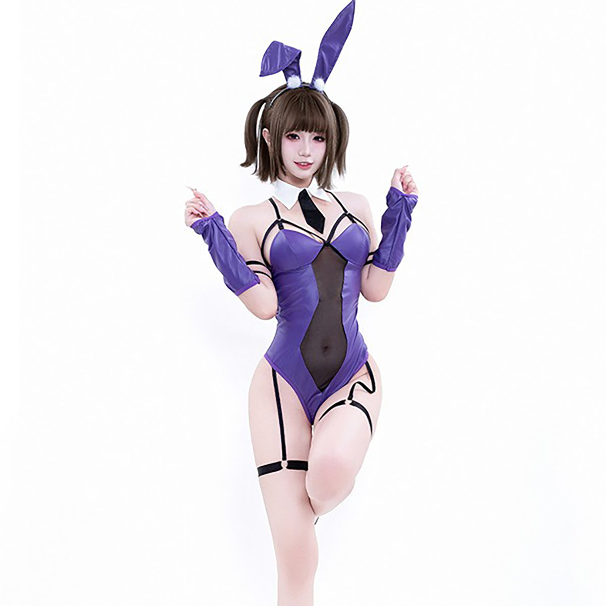 セクシーエナメルバニーガールコスプレセット ブラック/ブルー/パープル【BOLOLI】