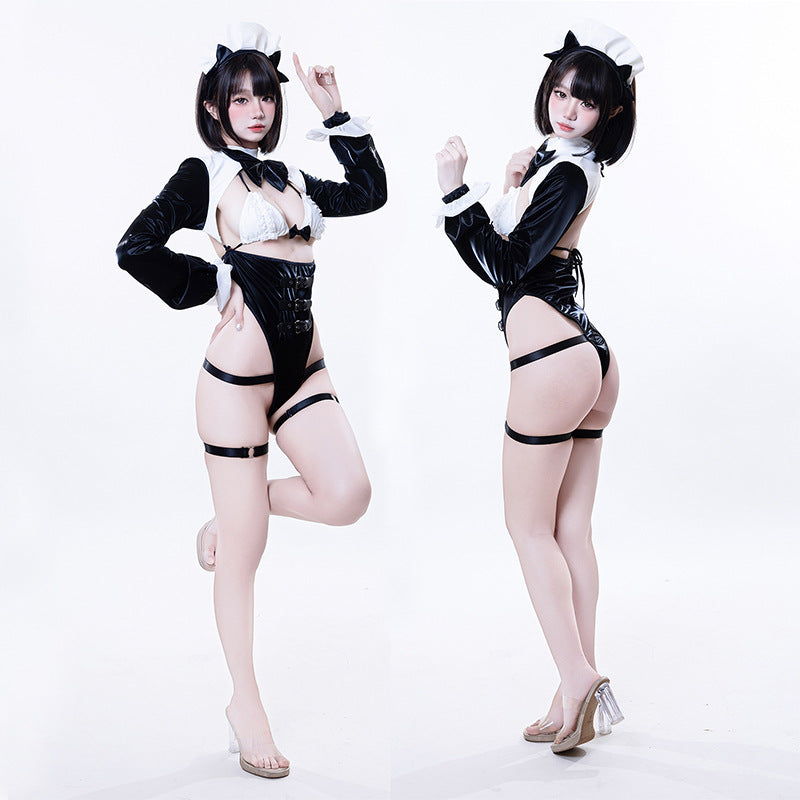 バストオープンハイレグレオタード メイドコスプレ【BOLOLI】