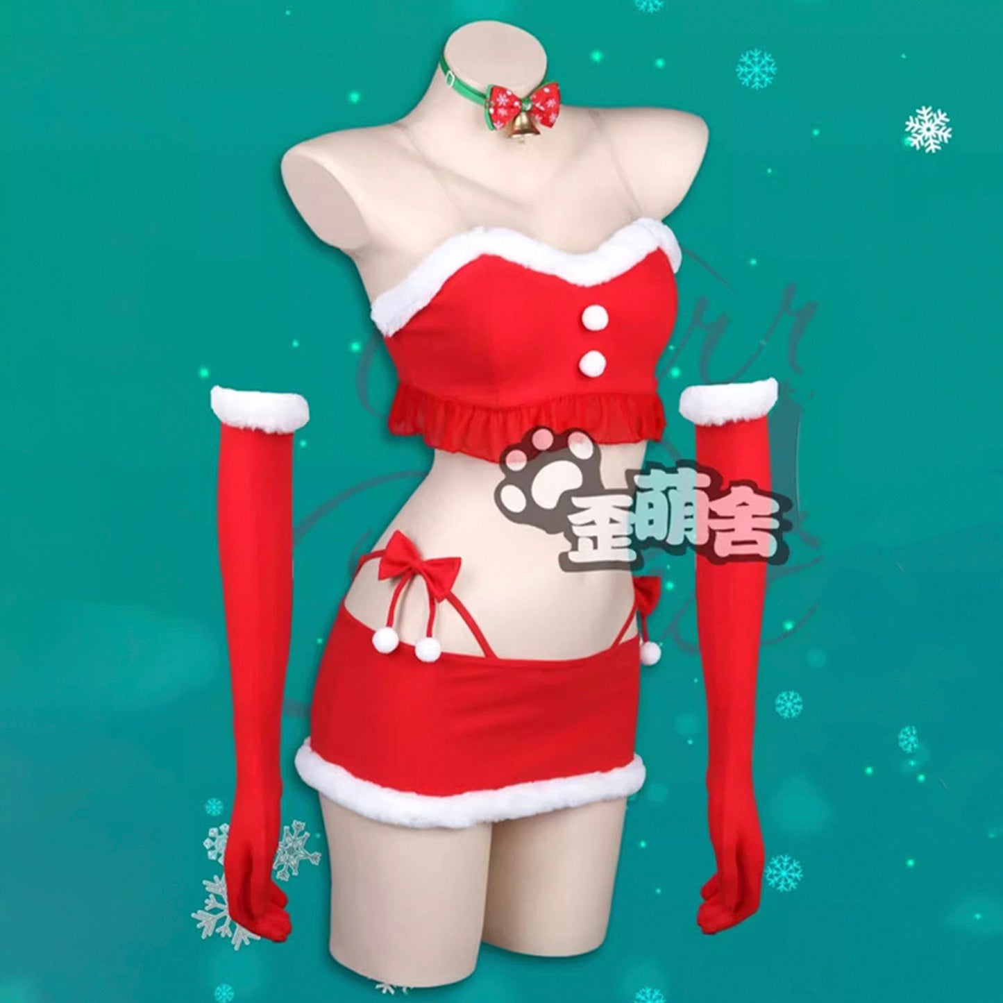 ふわもこセクシーセパレートサンタガールコスプレ8点セット ミニ丈スカート アームカバー付き クリスマス衣装【歪萌舍】
