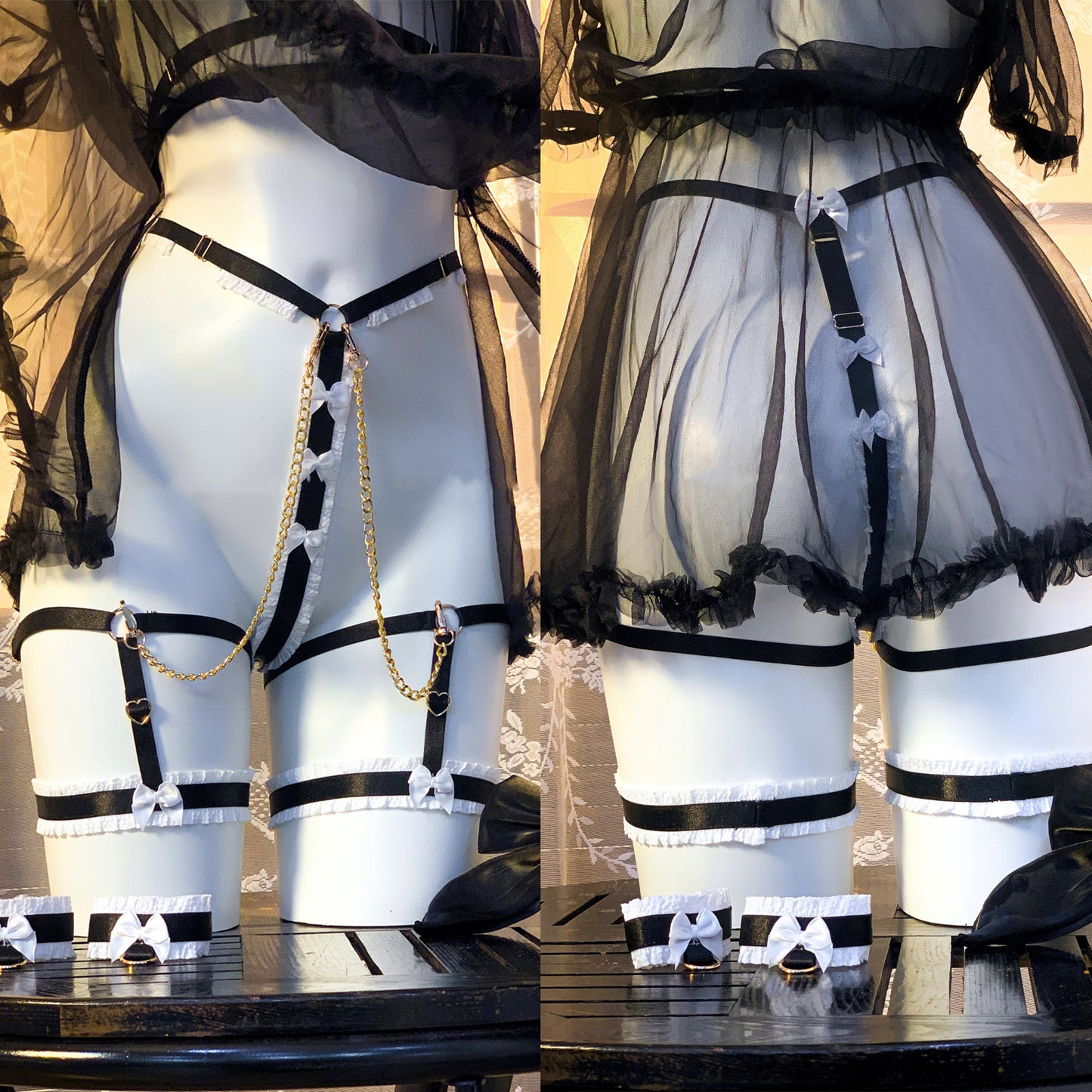 透け感がある可愛いくまハーネスメイドコスプレセット ブラック【エビスタジオ】
