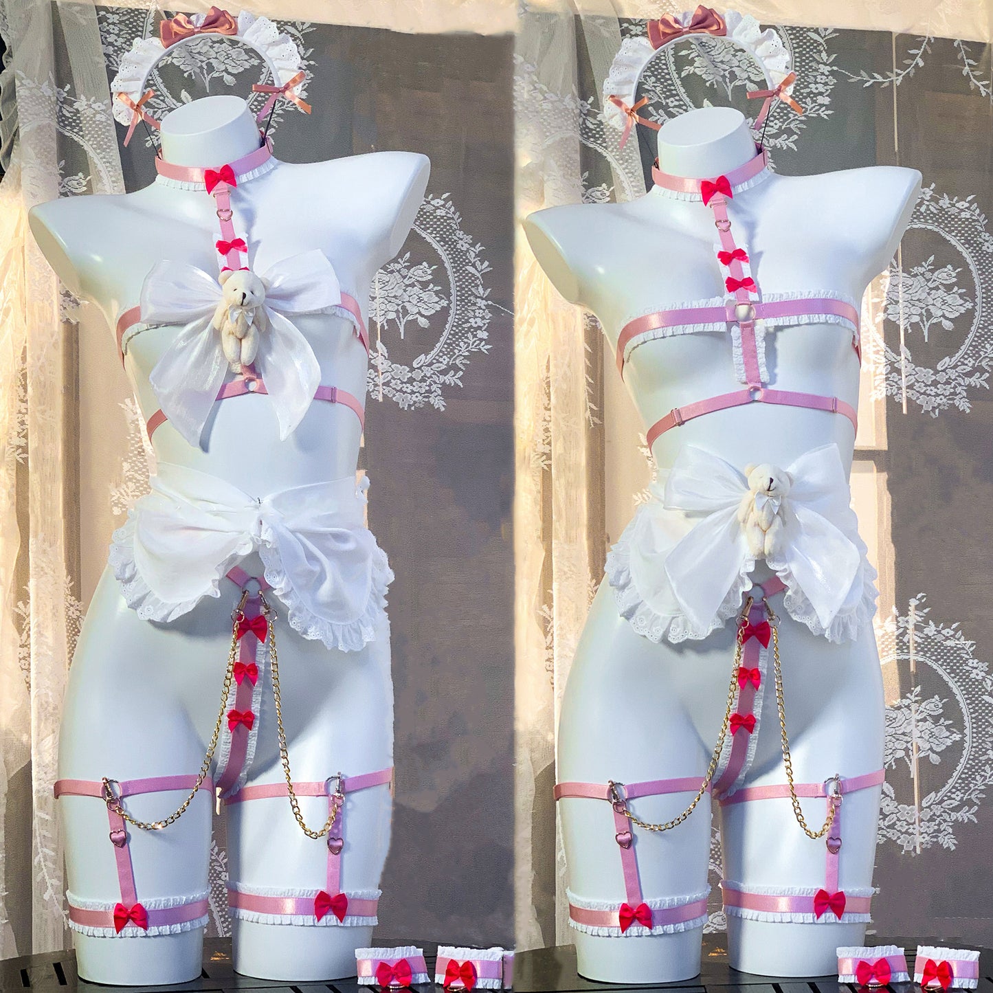 透け透けでエッチ可愛いくまハーネスメイドコスプレ ピンク【エビスタジオ】