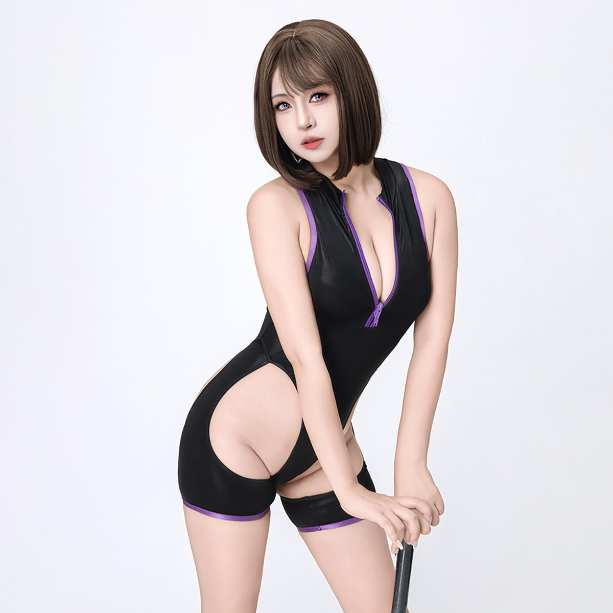 お尻が丸みに露出されたエロセクシー水着風体操着コスプレ 黒【得体社】