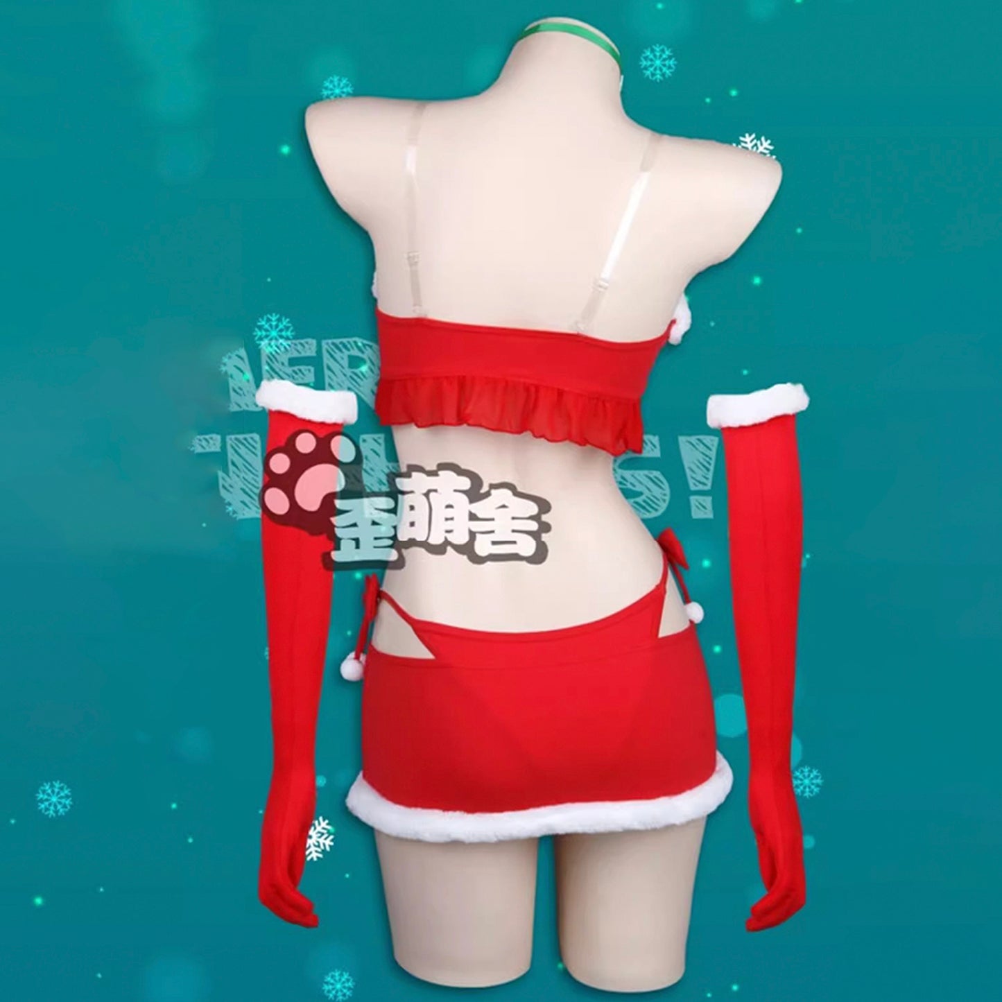 ふわもこセクシーセパレートサンタガールコスプレ8点セット ミニ丈スカート アームカバー付き クリスマス衣装【歪萌舍】