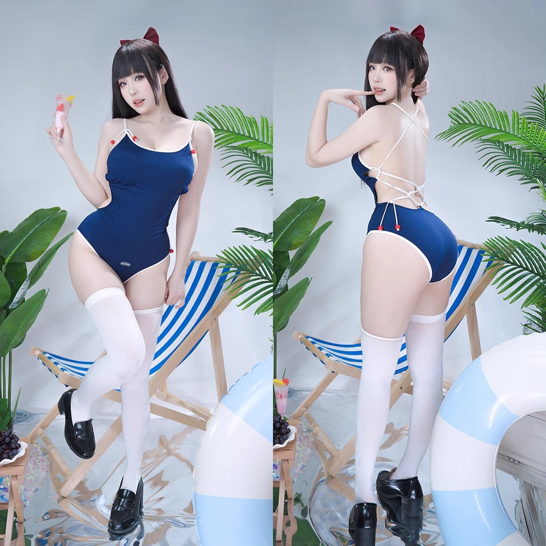 セーラー風トップスとハイレグスクール水着2点セット【得体社】