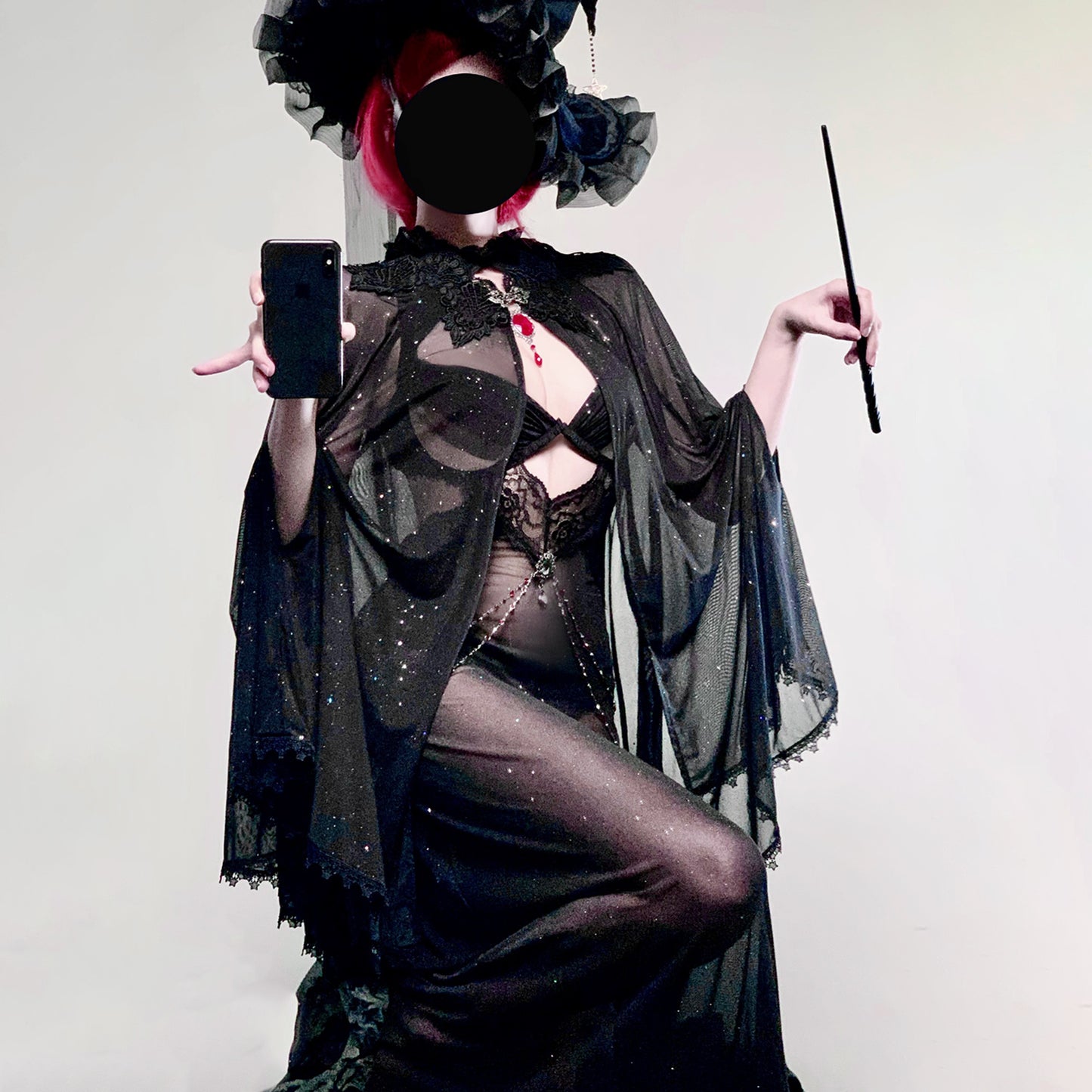 透け透けスパークルメッシュセクシー魔女風ドレスコスプレ マント付き【エビスタジオ】