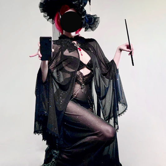 透け透けスパークルメッシュセクシー魔女風ドレスコスプレ マント付き【エビスタジオ】