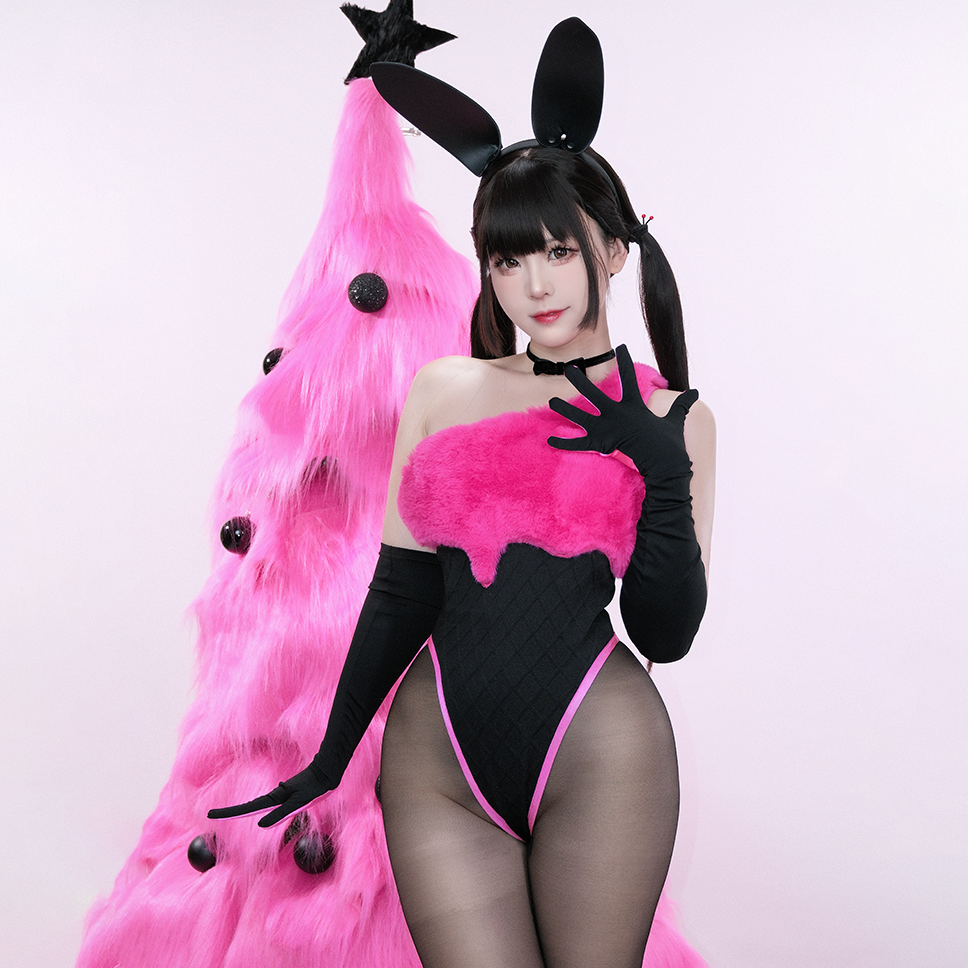 ブラックピンクベルベットニットハイレグレオタードバニーガールコスプレ【得体社】