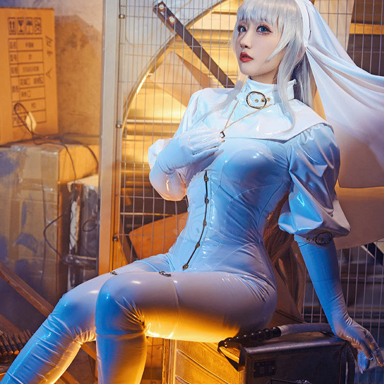 セクシー全身タイツエナメルシスターコスプレセット 白【ChowbiexCosplay-FM】