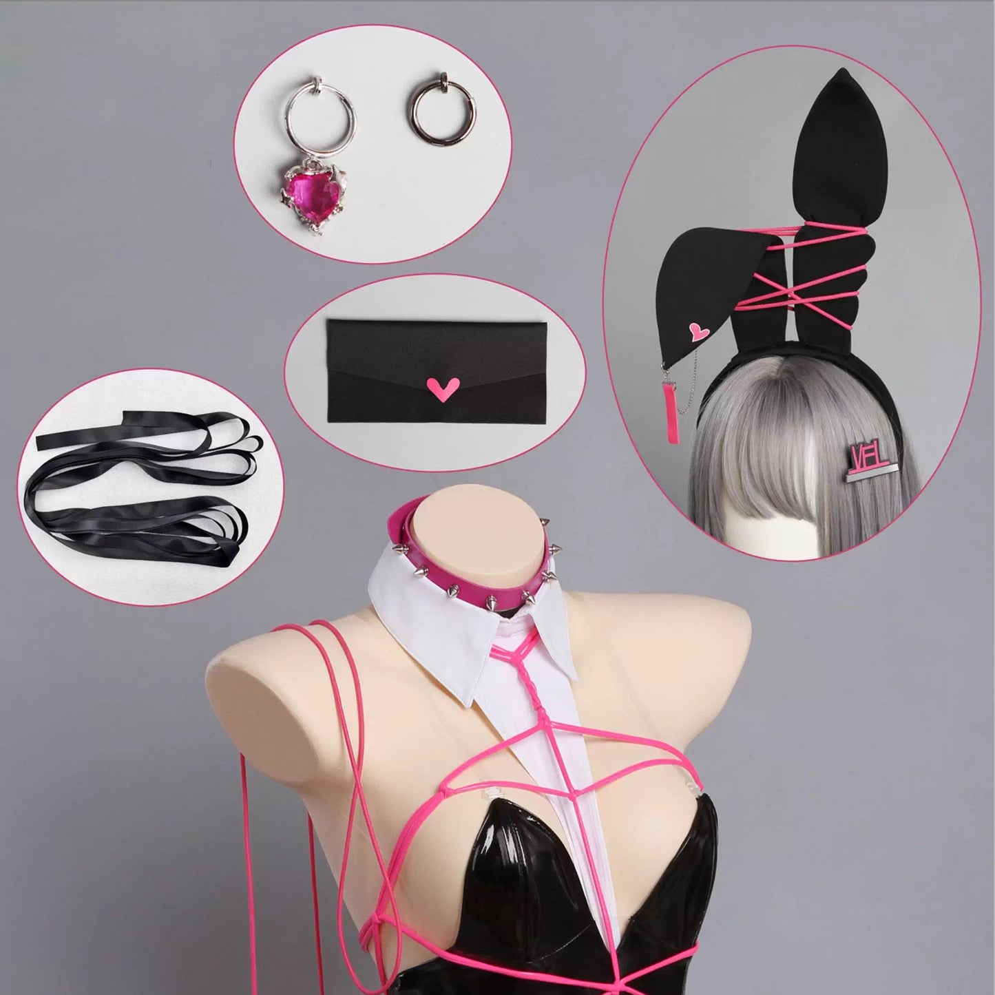 【予約】NIKKE ベルベット ボンデージ風セクシーエナメルバニーガールコスプレセット【歪萌舍】