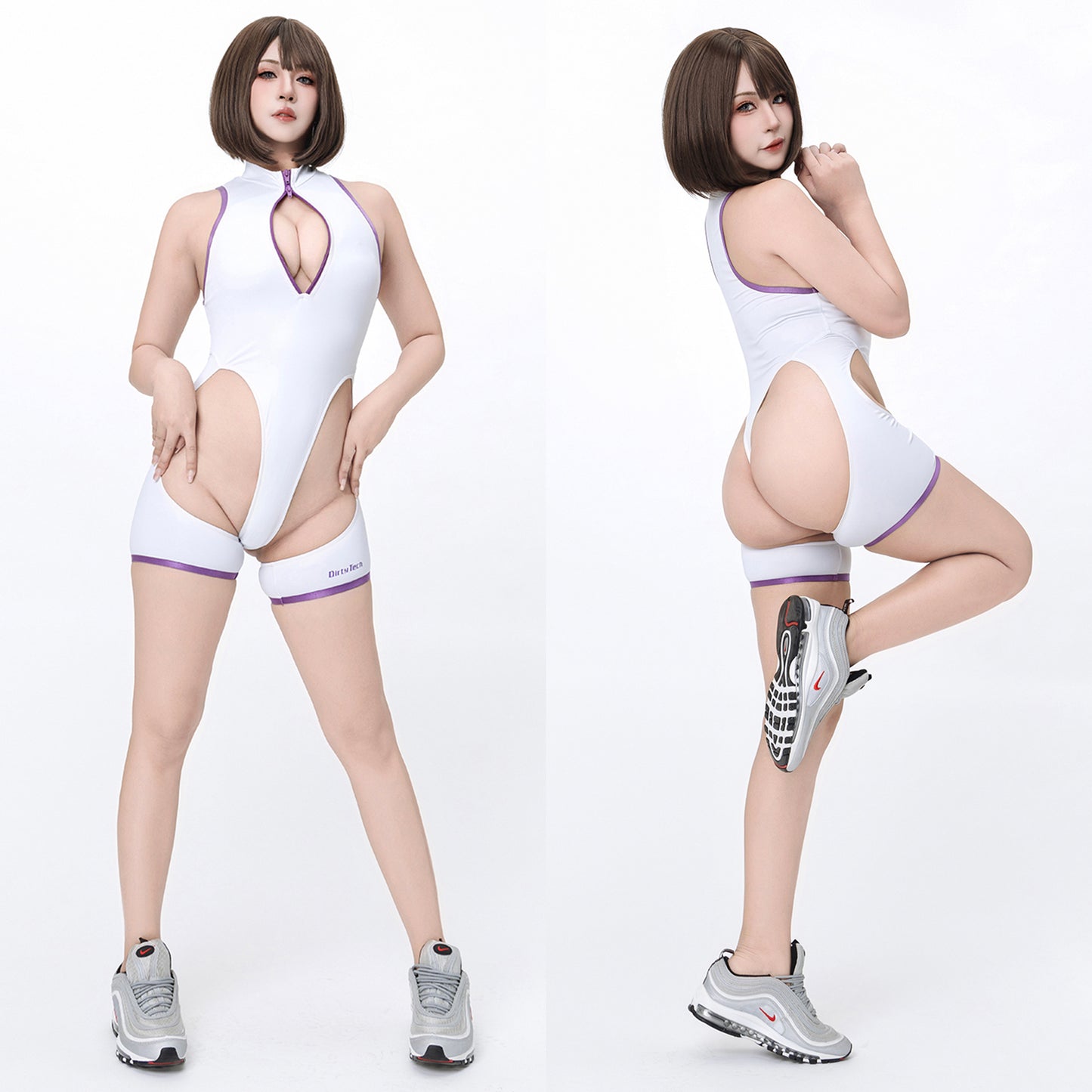 お尻が丸みに露出されたエロセクシー水着風体操着コスプレ 白【得体社】