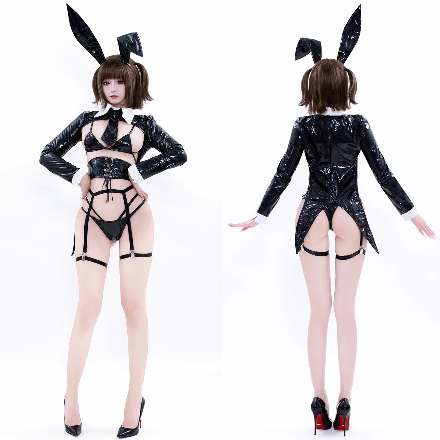 艶めくエナメル燕尾ジャケットセクシーな逆バニーコスプレセット【BOLOLI】