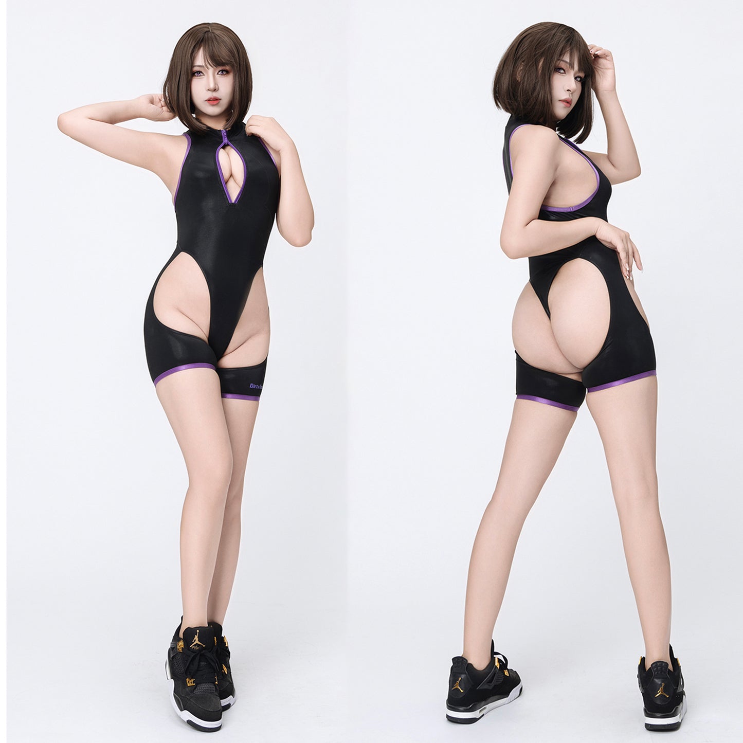 お尻が丸みに露出されたエロセクシー水着風体操着コスプレ 黒【得体社】