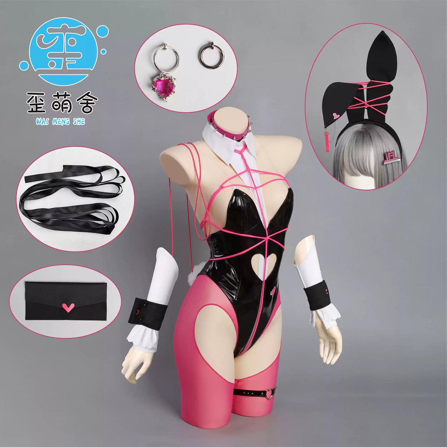 【予約】NIKKE ベルベット ボンデージ風セクシーエナメルバニーガールコスプレセット【歪萌舍】