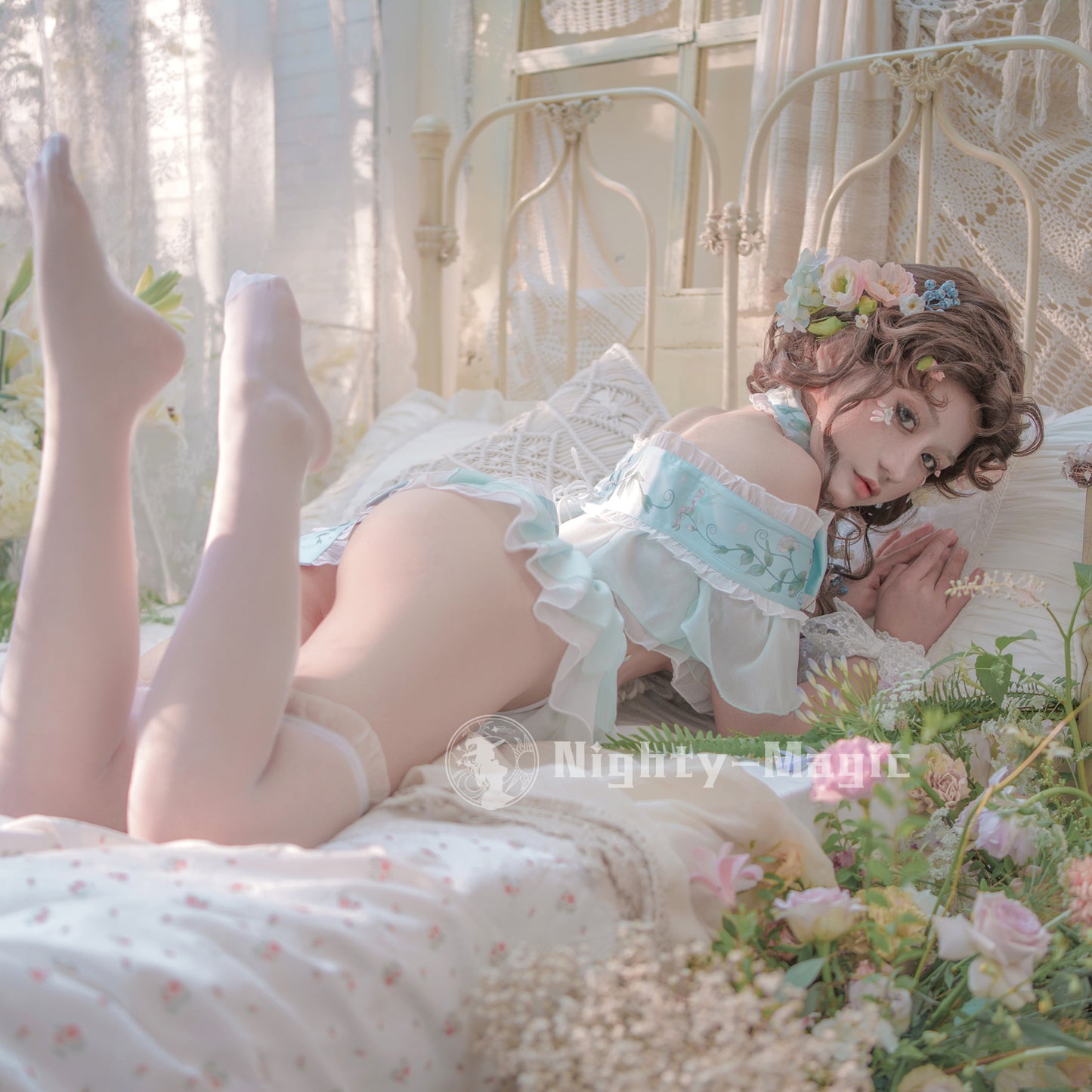 エンドウ豆の上に寝たお姫様 ロリター風水色セパレートランジェリーセット【晩安魔法】