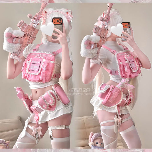 【猫娘機動隊】ピンクの戦術美少女に変身!多機能チェストリグ&タクティカルギア12点セット【エビスタジオ】
