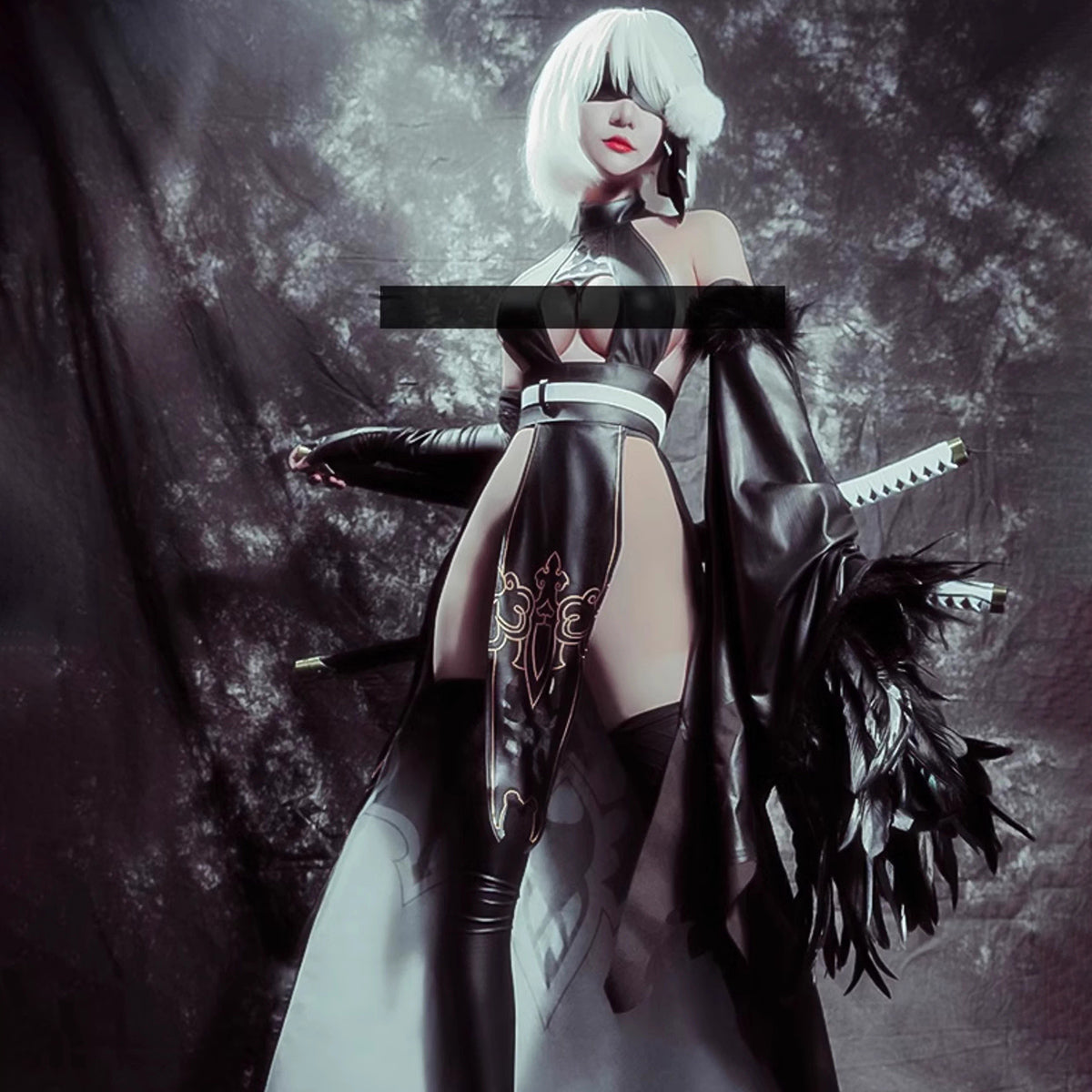 NieR:Automata 2B風セクシーエナメルチャイナドレスコスプレ ニーア オートマタヨルハ二号B型チャイナコス【Uwowo】