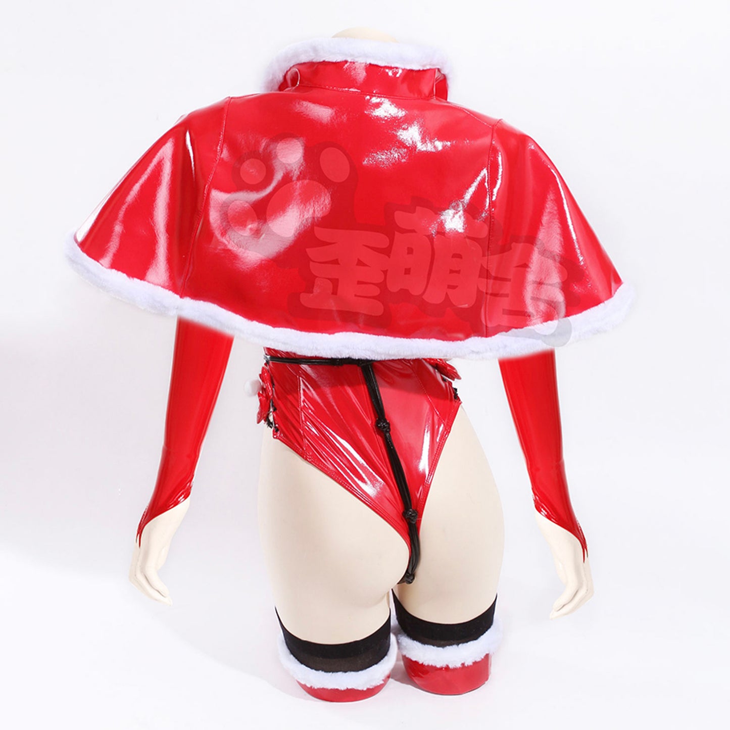 艶やかなエナメルハイレグレオタードサンタガールコスプレ マント付き ボンデージストラップ【歪萌舍】