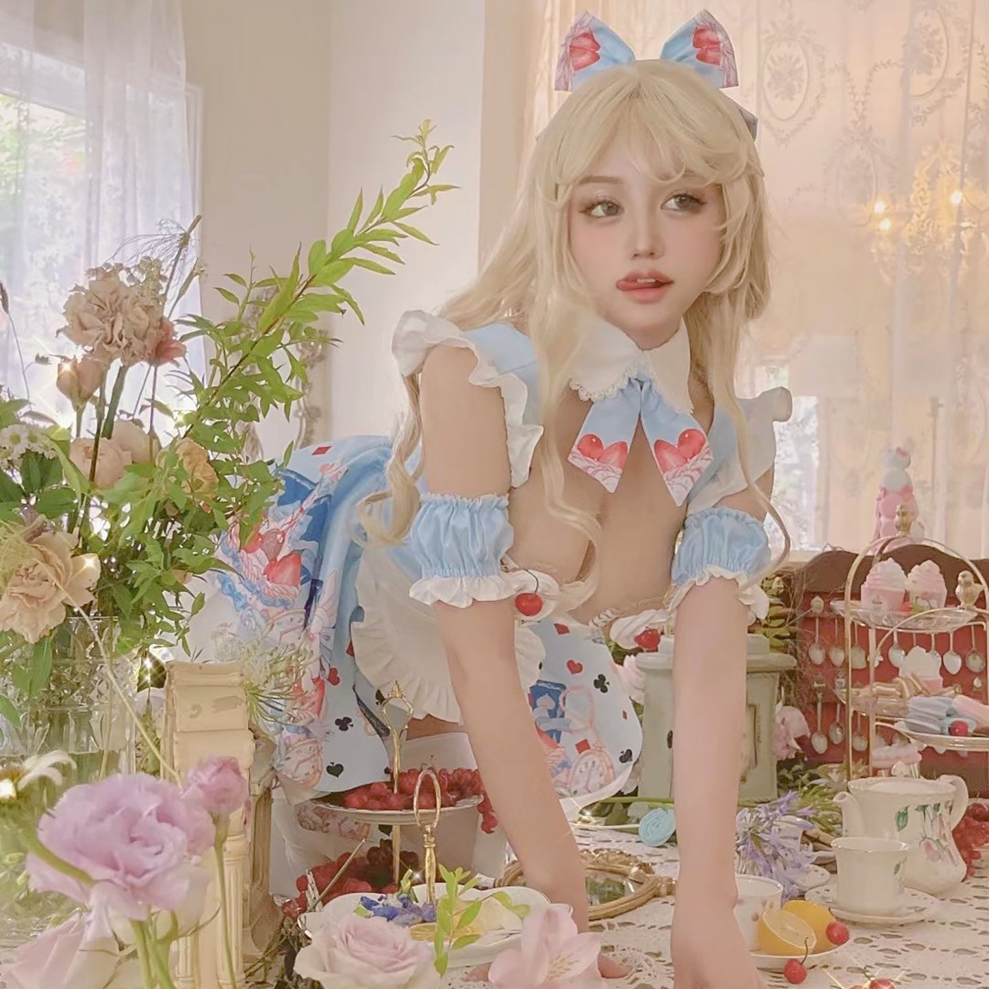 不思議の国のアリス風ロリータメイドコスプレ かわいいパステルカラー アリス風コスチューム【晩安魔法】