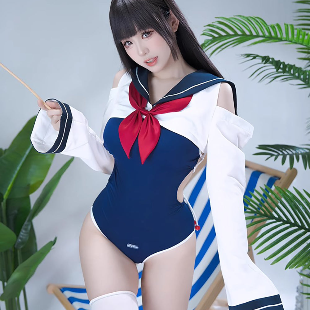 セーラー風トップスとハイレグスクール水着2点セット【得体社】