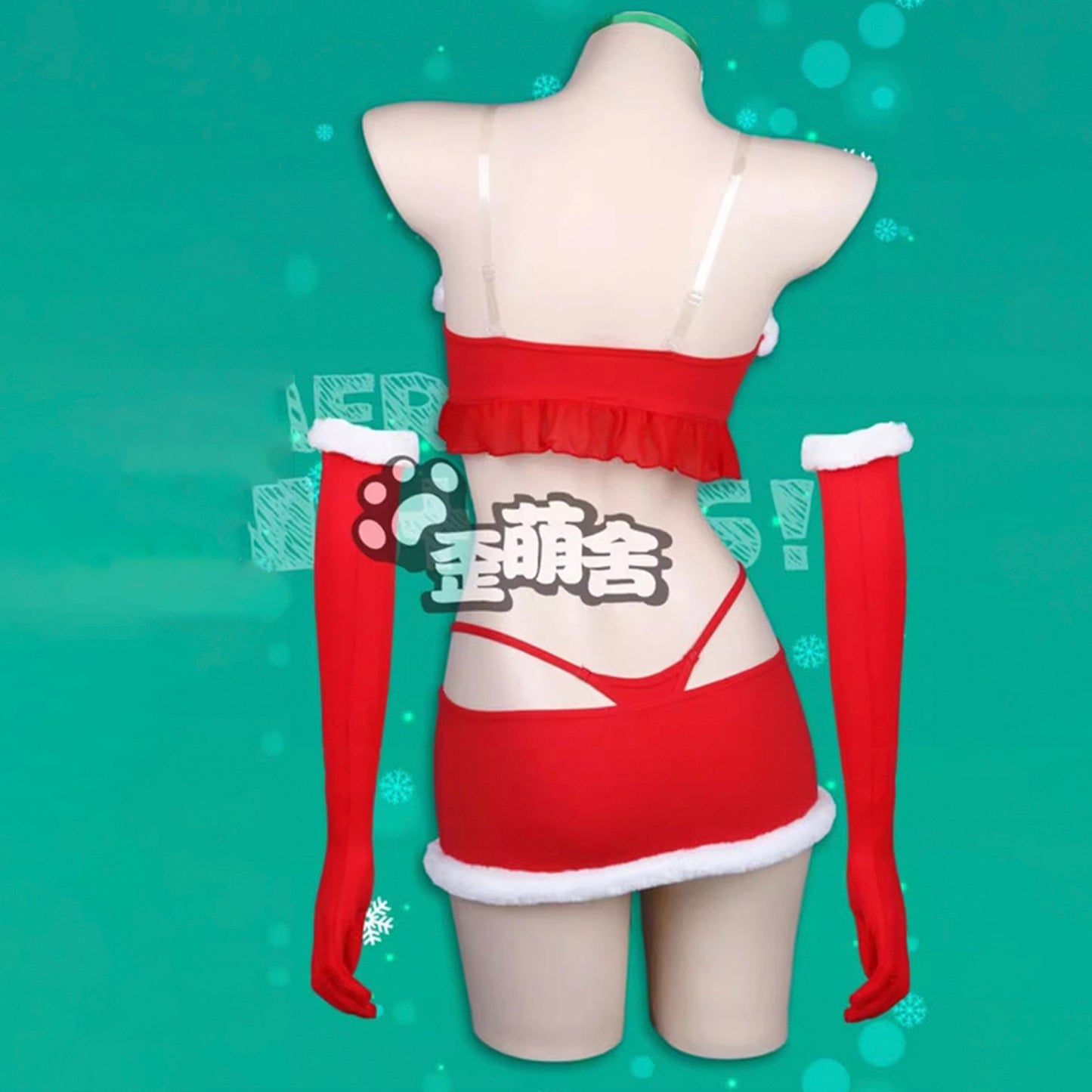ふわもこセクシーセパレートサンタガールコスプレ8点セット ミニ丈スカート アームカバー付き クリスマス衣装【歪萌舍】
