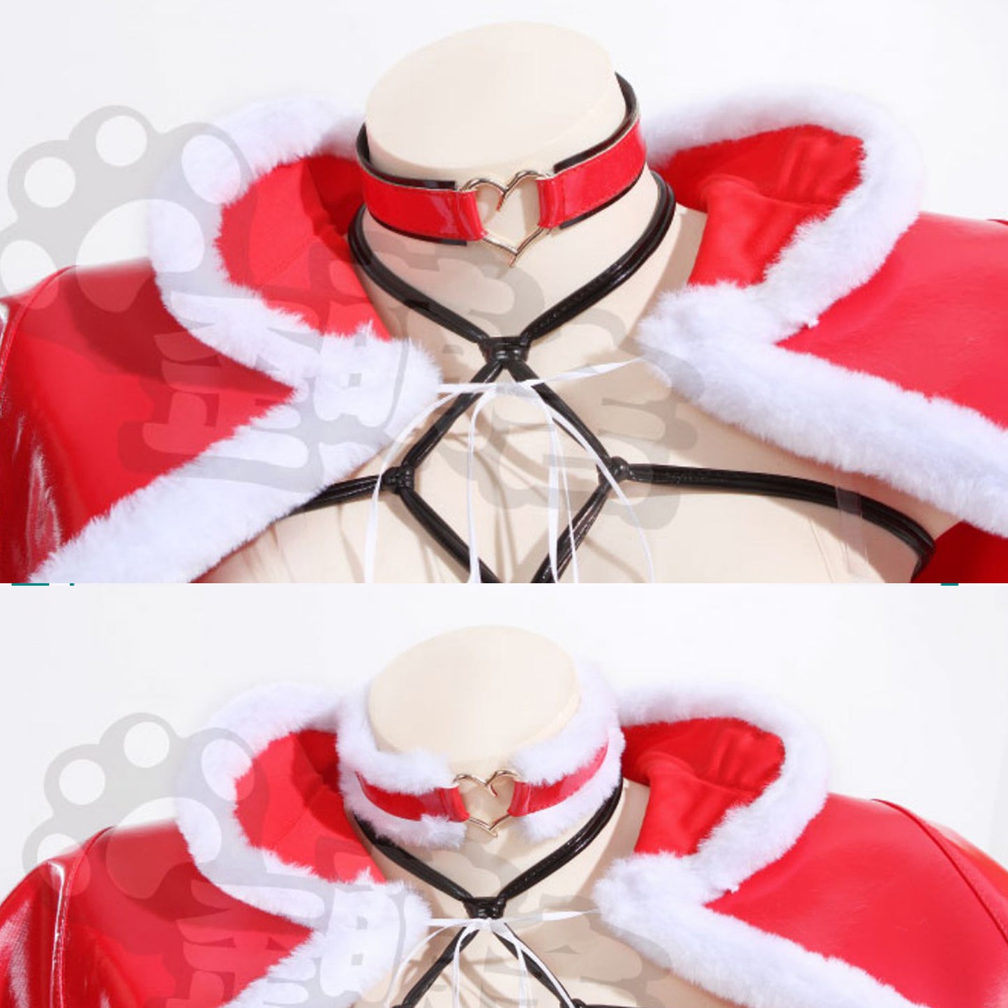 艶やかなエナメルハイレグレオタードサンタガールコスプレ マント付き ボンデージストラップ【歪萌舍】