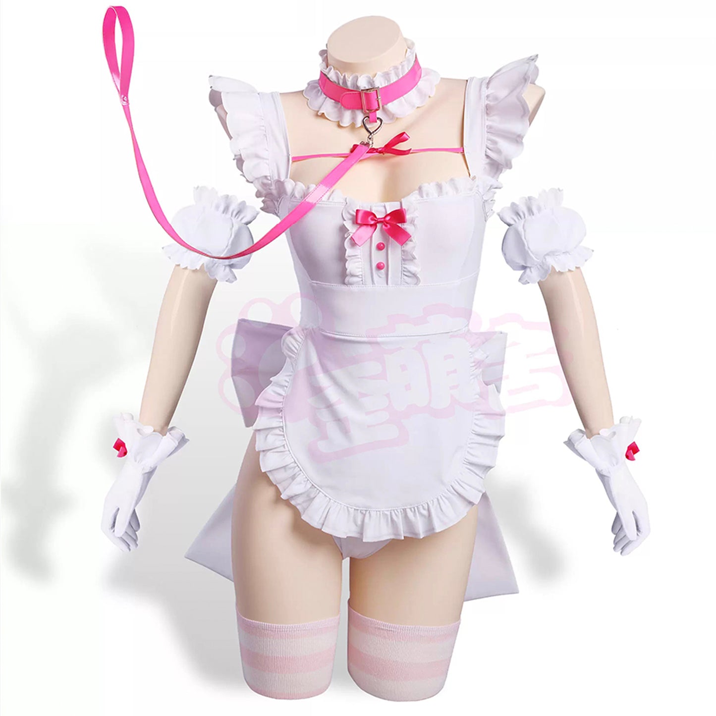 病みかわセクシー地雷系ハイレグメイドレオタードコスプレ7点セット ホワイト 地雷メイド【歪萌舍】