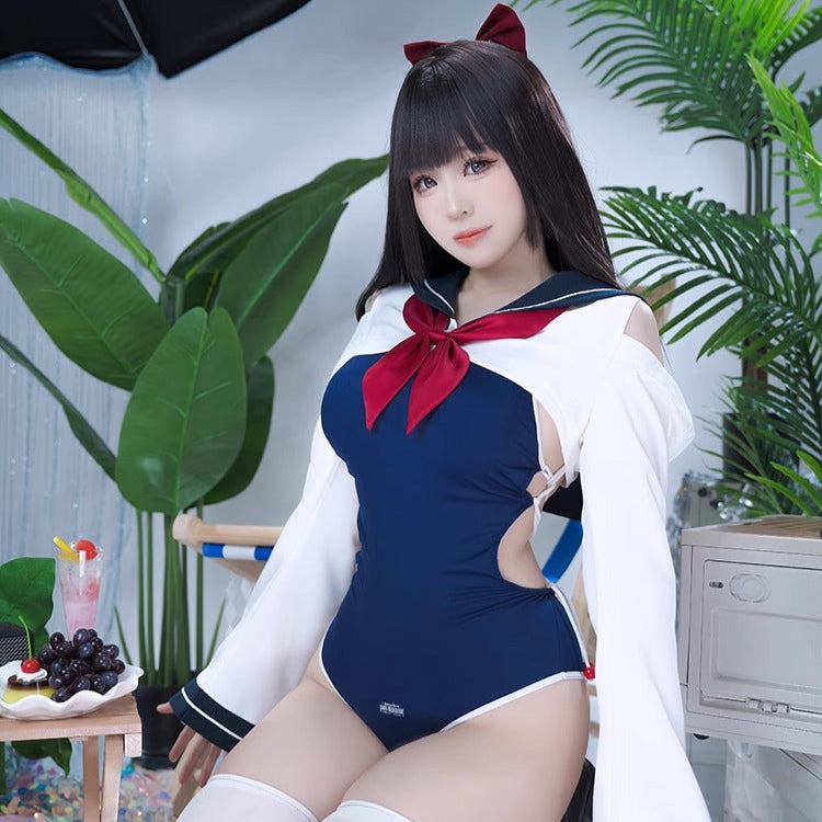 セーラー風トップスとハイレグスクール水着2点セット【得体社】