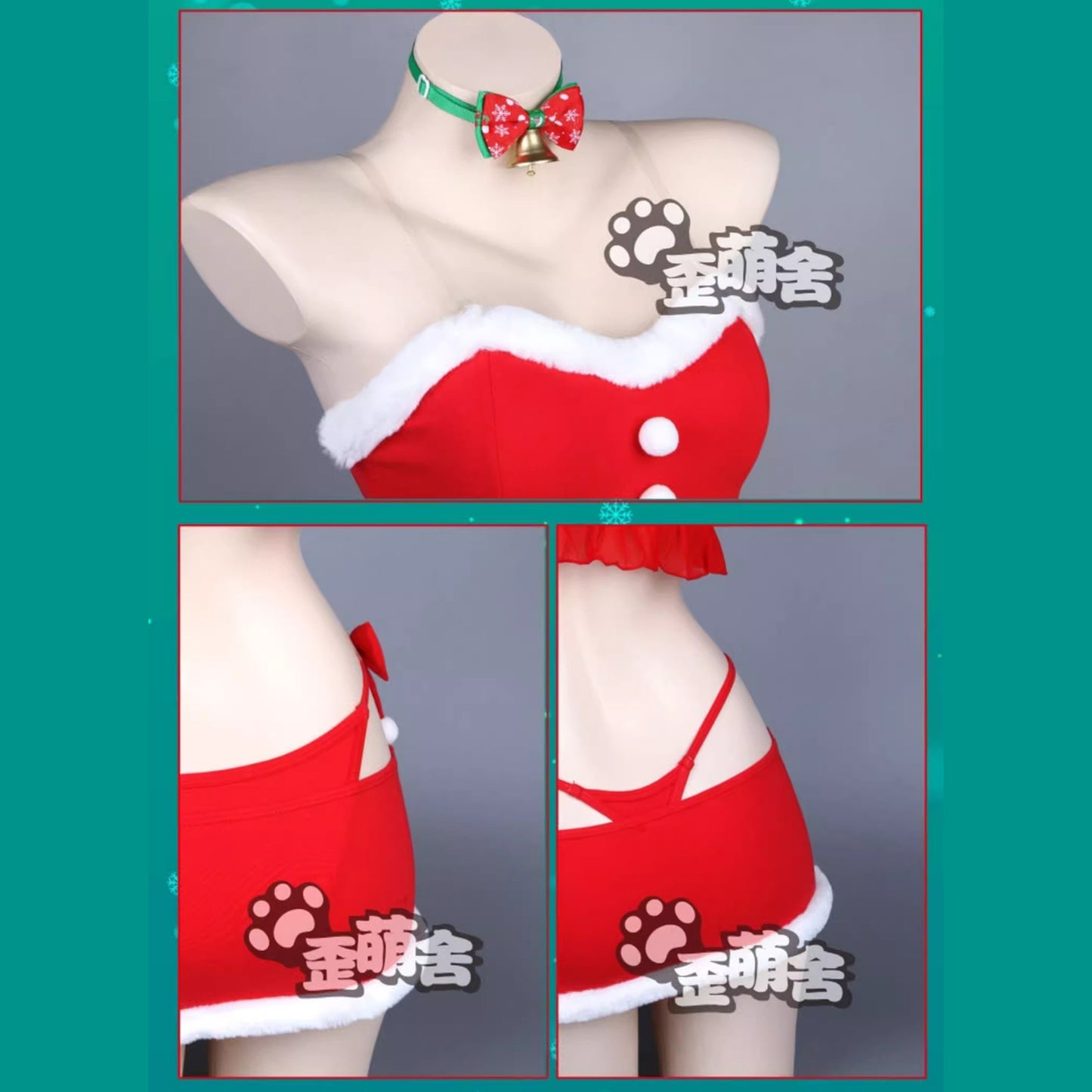 ふわもこセクシーセパレートサンタガールコスプレ8点セット ミニ丈スカート アームカバー付き クリスマス衣装【歪萌舍】