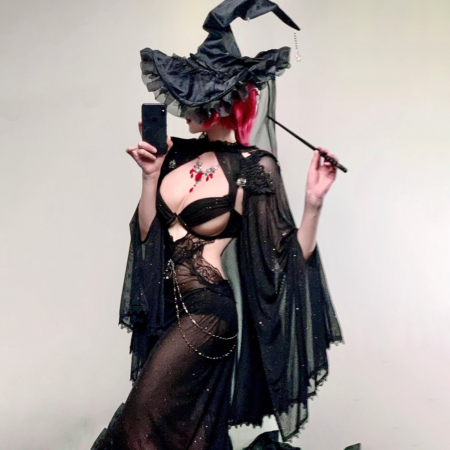 透け透けスパークルメッシュセクシー魔女風ドレスコスプレ マント付き【エビスタジオ】