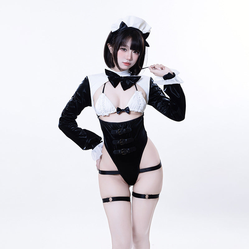 バストオープンハイレグレオタード メイドコスプレ【BOLOLI】