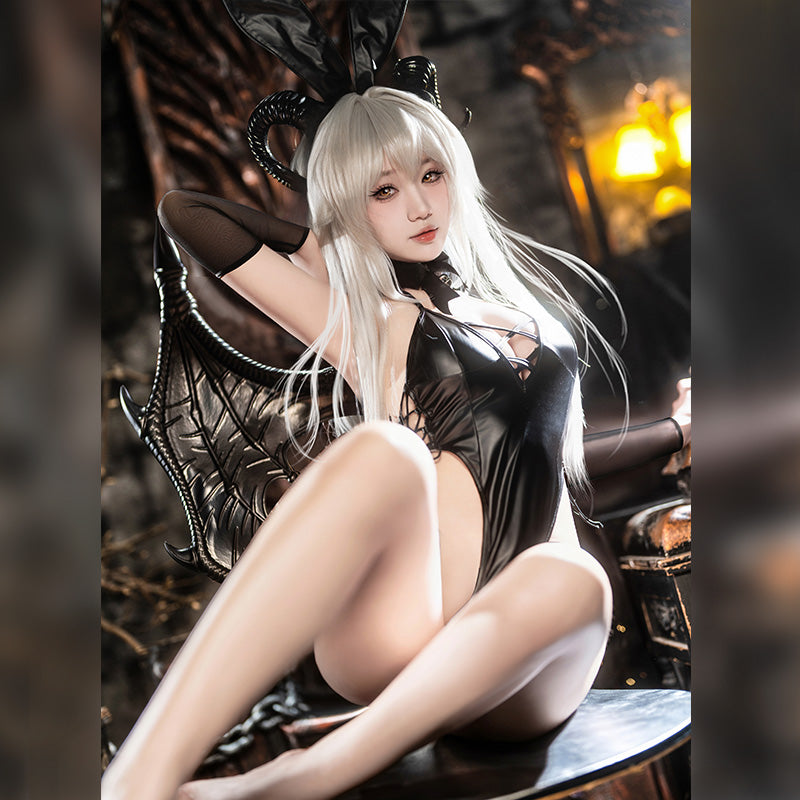悪魔の角付きのセクシー超ハイレグレオタードバニーガールコスプレ【FEE ET MOI】