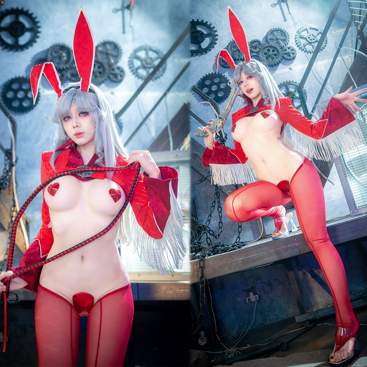 官能的な赤の過激セクシー逆バニーコスプレ5点セット【得体社】