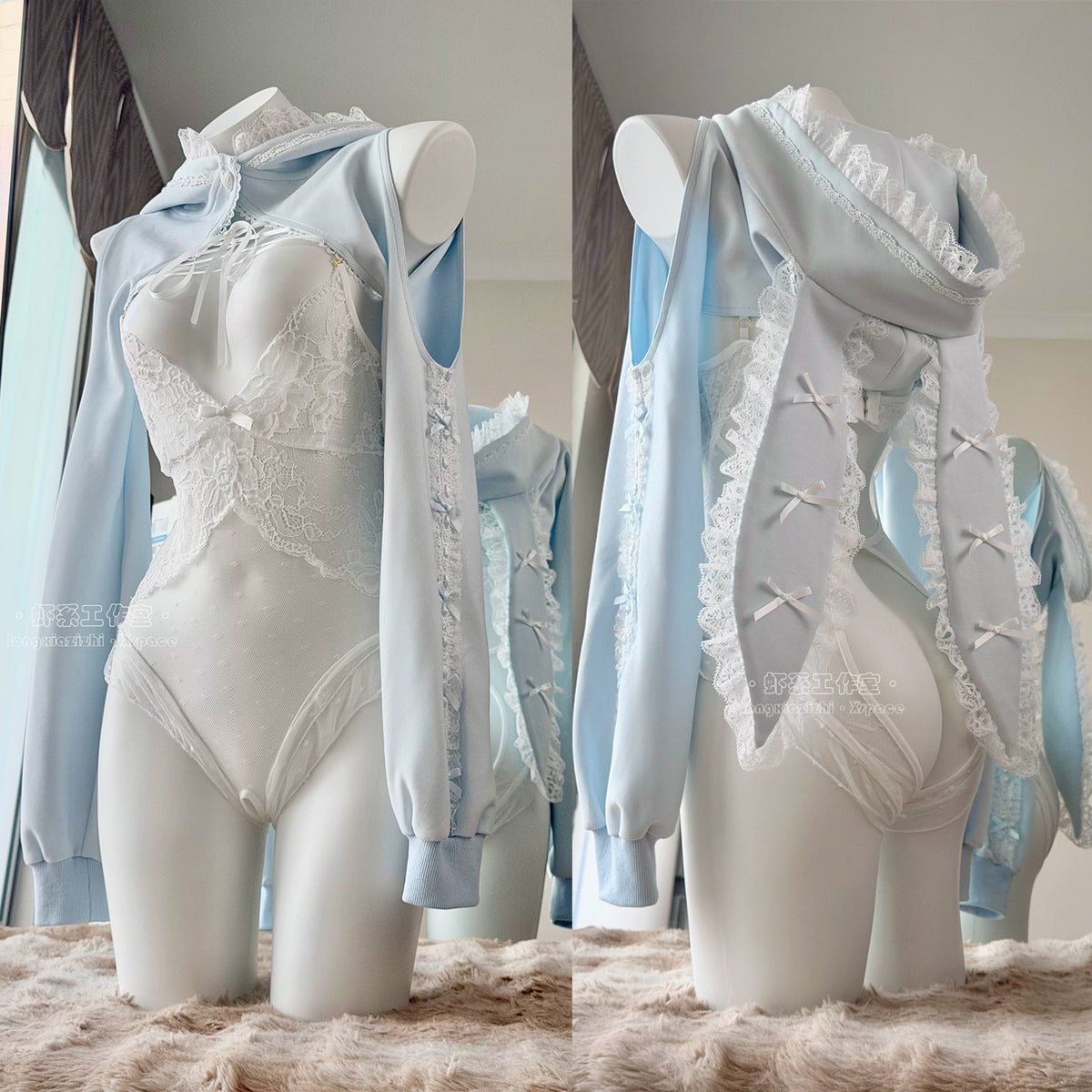 あざと可愛い水色うさ耳ボレロ付きのサスペンダースカート豪華5点セット【エビスタジオ】